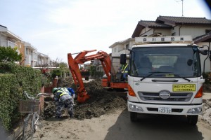 磯辺８丁目周辺での災害復旧作業