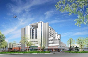 新しい仙台市立病院の完成予想図。平成26年度中のオープンを目指し、きのう13日に施工者選定の制限付き一般競争入札が執行された