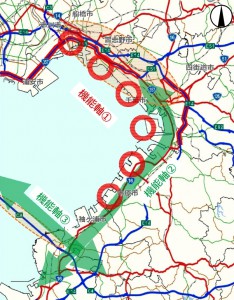 「機能軸①」に当たる湾岸地区道路の検討を進める